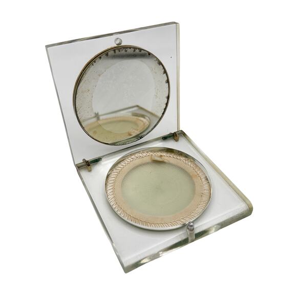 1940s Elgin American Lucite Compact | Sterling Silver Doves | NOS Puffs Included - Picture 11 of 13
